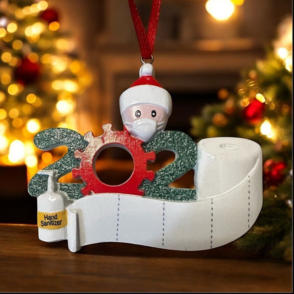Festive 2020 Holiday Ornament with Santa and Toilet Paper, sanitizer, and mask